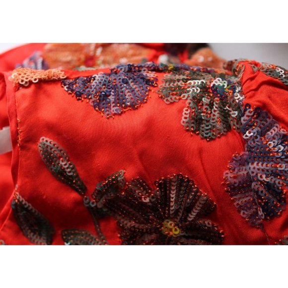 Maje Robe Brodée De Sequins Dress Coral Size 2 - Picture 9 of 11